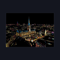 Nattvy Hamburg – rådhuset och julmarknaden, framskrapad